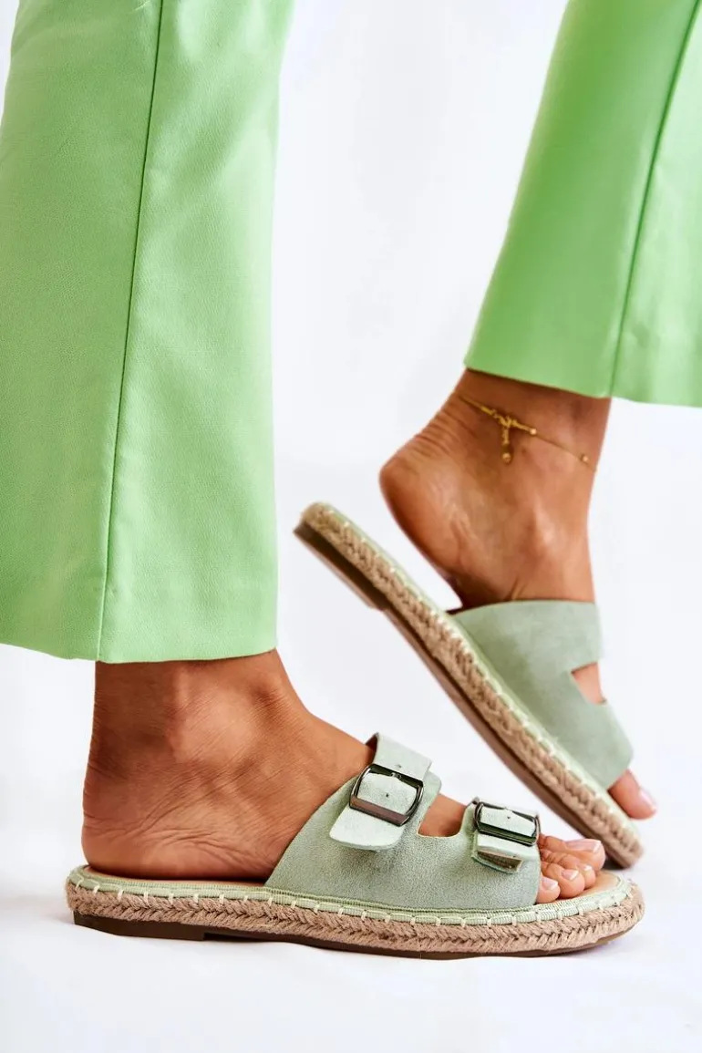 Klasyczne Zamszowe Klapki Damskie Zielone Casilda