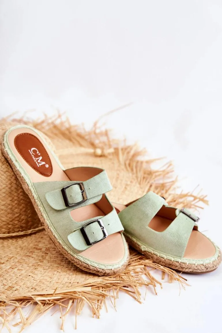 Klasyczne Zamszowe Klapki Damskie Zielone Casilda