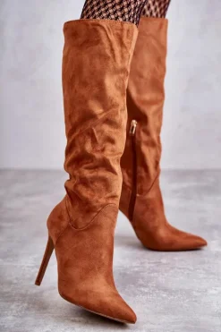 Klasyczne Zamszowe Kozaki Na Szpilce Camel Ameya