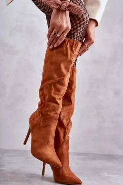 Klasyczne Zamszowe Kozaki Na Szpilce Camel Ameya