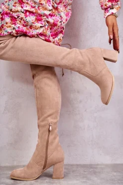 Klasyczne Zamszowe Kozaki Muszkieterki Beżowe Clarissa