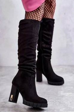 Klasyczne Zamszowe Kozaki Na Suwak Czarne Laylah