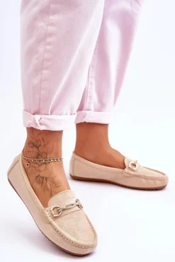 Klasyczne Zamszowe Mokasyny Z Ozdobą Beżowe Amera