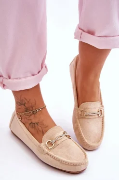 Klasyczne Zamszowe Mokasyny Z Ozdobą Beżowe Amera