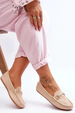 Klasyczne Zamszowe Mokasyny Z Ozdobą Beżowe Amera