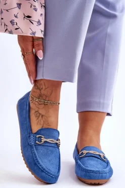 Klasyczne Zamszowe Mokasyny Z Ozdobą Niebieskie Amera