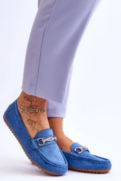 Klasyczne Zamszowe Mokasyny Z Ozdobą Niebieskie Amera