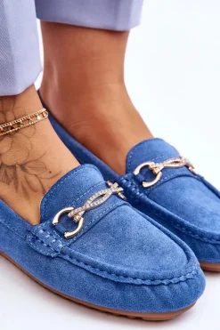 Klasyczne Zamszowe Mokasyny Z Ozdobą Niebieskie Amera
