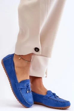 Klasyczne Zamszowe Mokasyny Niebieskie Good Time