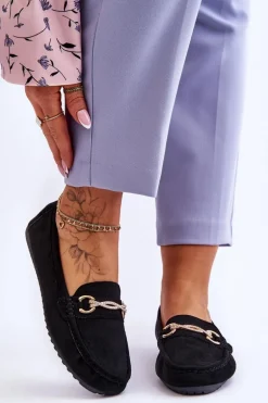 Klasyczne Zamszowe Mokasyny Z Ozdobą Czarne Amera