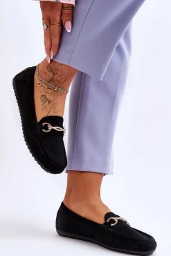 Klasyczne Zamszowe Mokasyny Z Ozdobą Czarne Amera