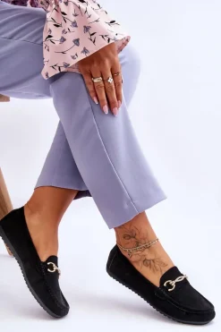 Klasyczne Zamszowe Mokasyny Z Ozdobą Czarne Amera