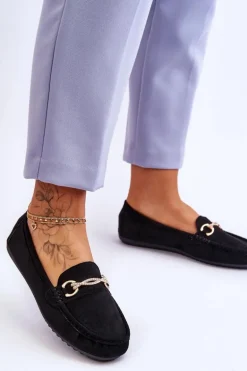 Klasyczne Zamszowe Mokasyny Z Ozdobą Czarne Amera