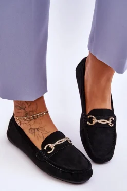 Klasyczne Zamszowe Mokasyny Z Ozdobą Czarne Amera