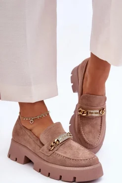 Klasyczne Zamszowe Mokasyny Na Masywnej Platformie Brązowe Catch Me!