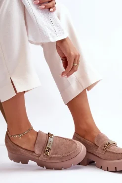 Klasyczne Zamszowe Mokasyny Na Masywnej Platformie Brązowe Catch Me!