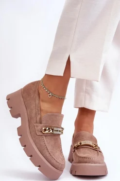 Klasyczne Zamszowe Mokasyny Na Masywnej Platformie Brązowe Catch Me!