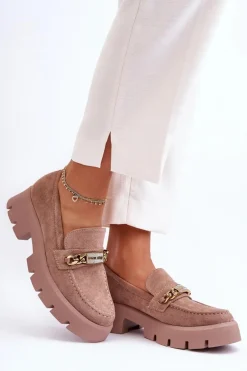 Klasyczne Zamszowe Mokasyny Na Masywnej Platformie Brązowe Catch Me!