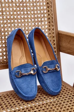 Klasyczne Zamszowe Mokasyny Z Ozdobą Niebieskie Arla