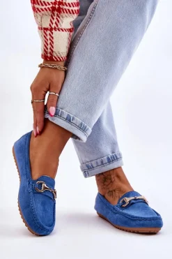 Klasyczne Zamszowe Mokasyny Z Ozdobą Niebieskie Arla