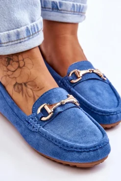 Klasyczne Zamszowe Mokasyny Z Ozdobą Niebieskie Arla