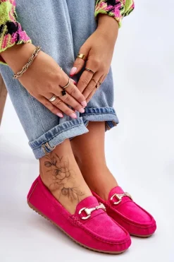 Klasyczne Zamszowe Mokasyny Z Ozdobą Fuksja Arla
