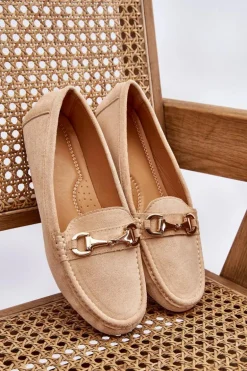 Klasyczne Zamszowe Mokasyny Z Ozdobą Beżowe Arla