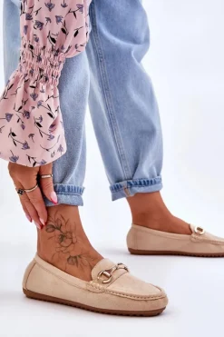 Klasyczne Zamszowe Mokasyny Z Ozdobą Beżowe Arla