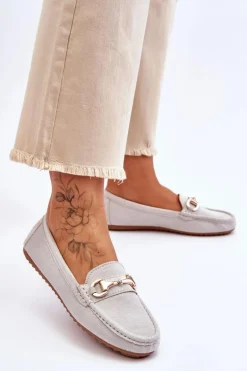 Klasyczne Zamszowe Mokasyny Z Ozdobą Szare Arla