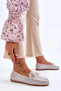 Klasyczne Zamszowe Mokasyny Z Ozdobą Szare Arla