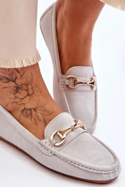 Klasyczne Zamszowe Mokasyny Z Ozdobą Szare Arla