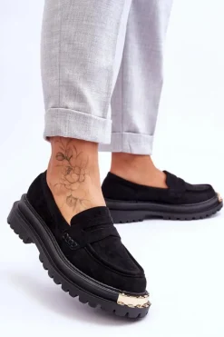 Klasyczne Zamszowe Mokasyny Z Ozdobą Czarne Monaro