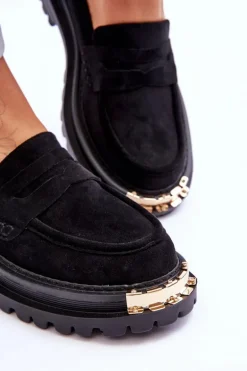 Klasyczne Zamszowe Mokasyny Z Ozdobą Czarne Monaro