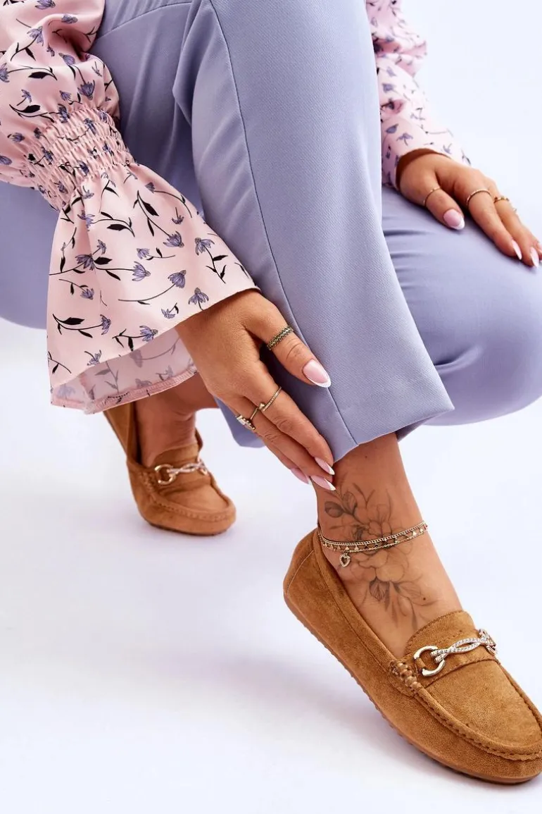 Klasyczne Zamszowe Mokasyny Z Ozdobą Camel Amera