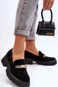 Klasyczne Zamszowe Mokasyny Na Masywnej Platformie Czarne Catch Me!