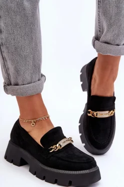 Klasyczne Zamszowe Mokasyny Na Masywnej Platformie Czarne Catch Me!