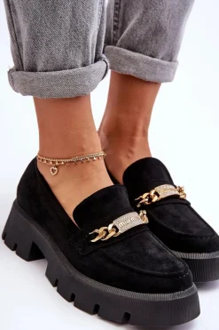 Klasyczne Zamszowe Mokasyny Na Masywnej Platformie Czarne Catch Me!