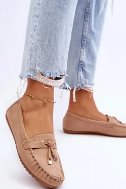 Klasyczne Zamszowe Mokasyny Ciemnobeżowe Good Time