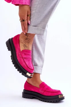 Klasyczne Zamszowe Mokasyny Z Ozdobą Fuksja Monaro