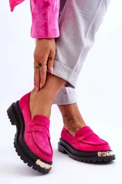 Klasyczne Zamszowe Mokasyny Z Ozdobą Fuksja Monaro