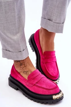 Klasyczne Zamszowe Mokasyny Z Ozdobą Fuksja Monaro