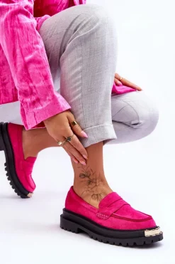 Klasyczne Zamszowe Mokasyny Z Ozdobą Fuksja Monaro