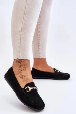 Klasyczne Zamszowe Mokasyny Z Ozdobą Czarne Arla