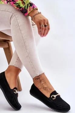 Klasyczne Zamszowe Mokasyny Z Ozdobą Czarne Arla