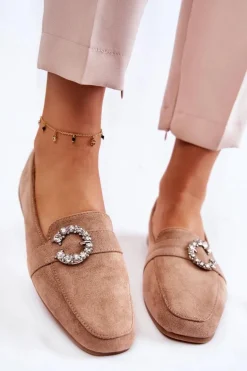 Klasyczne Zamszowe Mokasyny Ciemnobeżowe Halla