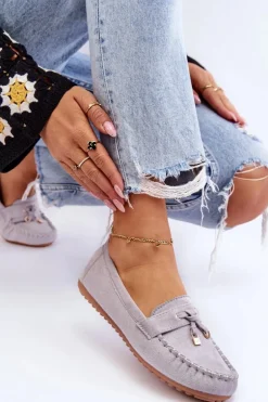 Klasyczne Zamszowe Mokasyny Szare Good Time