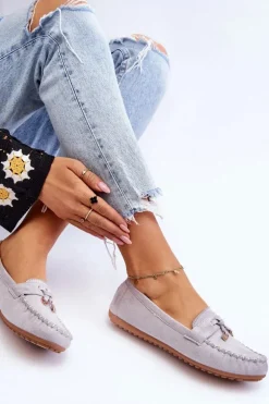 Klasyczne Zamszowe Mokasyny Szare Good Time