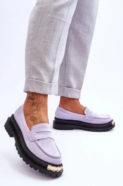 Klasyczne Zamszowe Mokasyny Z Ozdobą Fioletowe Monaro