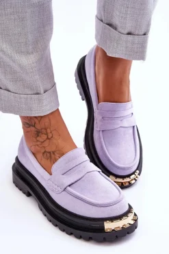 Klasyczne Zamszowe Mokasyny Z Ozdobą Fioletowe Monaro