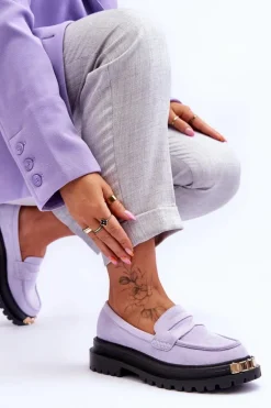 Klasyczne Zamszowe Mokasyny Z Ozdobą Fioletowe Monaro